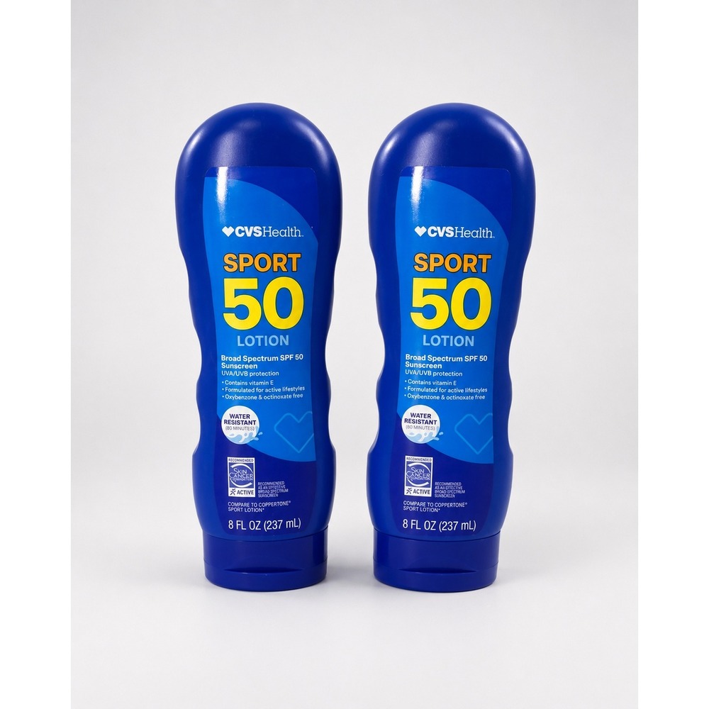 CVS Health Sport SPF 50 Sunscreen Lotion 8 oz Lot of 2 Water Resistant